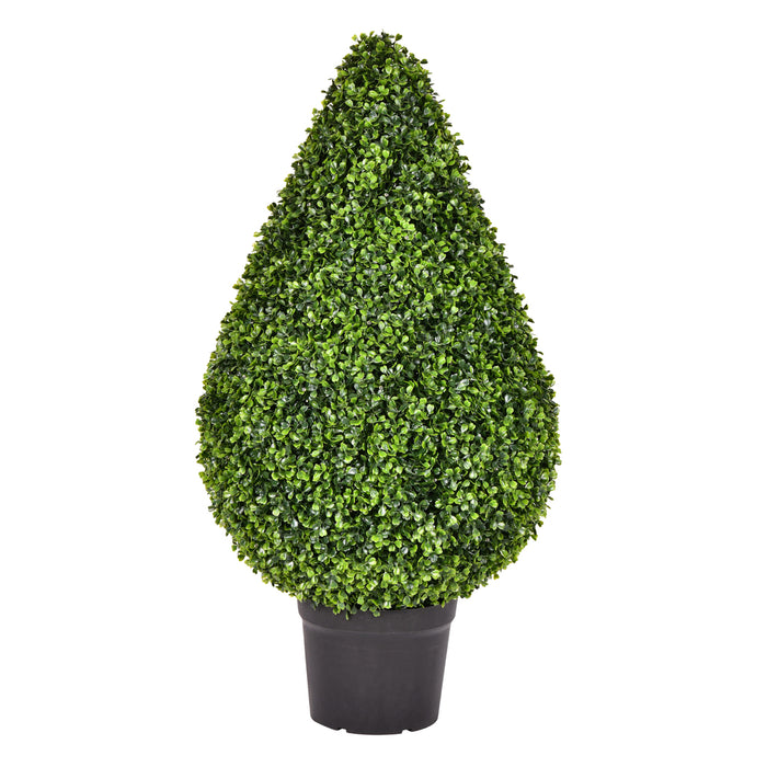 36" Outdoor UV-Resistant Artificial Boxwood Teardrop-Shaped Topiary w/Pot -Green - TP171536