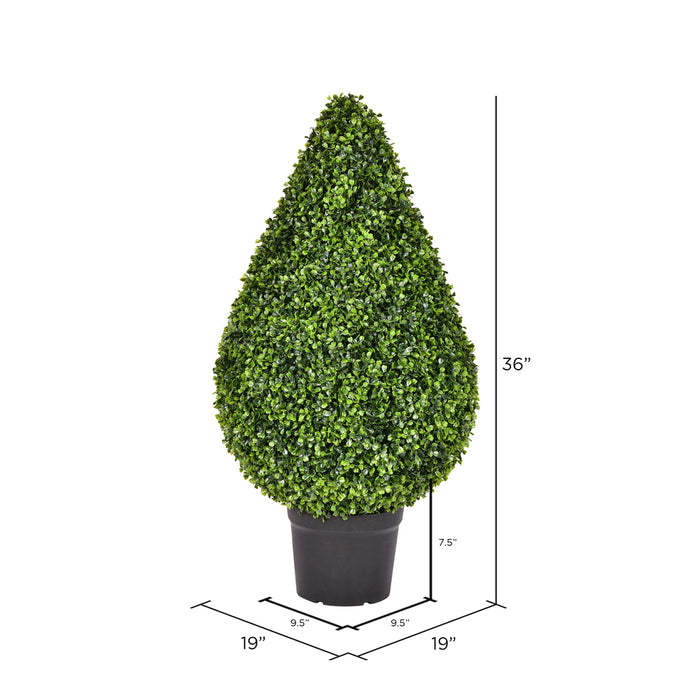 36" Outdoor UV-Resistant Artificial Boxwood Teardrop-Shaped Topiary w/Pot -Green - TP171536
