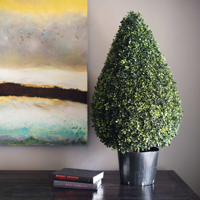 36" Outdoor UV-Resistant Artificial Boxwood Teardrop-Shaped Topiary w/Pot -Green - TP171536