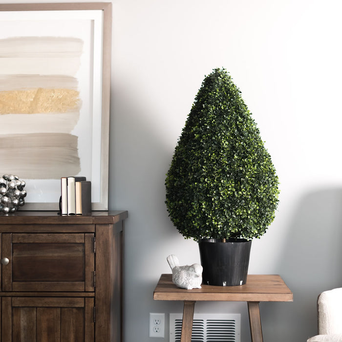 36" Outdoor UV-Resistant Artificial Boxwood Teardrop-Shaped Topiary w/Pot -Green - TP171536