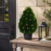 24" Outdoor UV-Resistant Artificial Cedar Teardrop-Shaped Topiary w/Planter, Micro LED Pre-Lit -Green - TP171624LED
