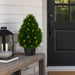24" Outdoor UV-Resistant Artificial Cedar Teardrop-Shaped Topiary w/Planter, Micro LED Pre-Lit -Green - TP171624LED