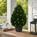 24" Outdoor UV-Resistant Artificial Cedar Teardrop-Shaped Topiary w/Planter, Micro LED Pre-Lit -Green - TP171624LED