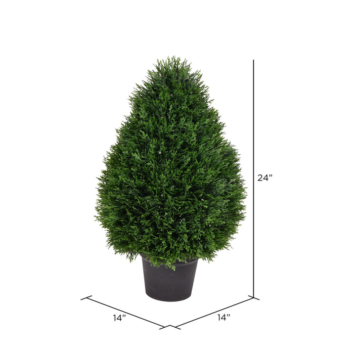 24" Outdoor UV-Resistant Artificial Cedar Teardrop-Shaped Topiary w/Pot -Green - TP171624
