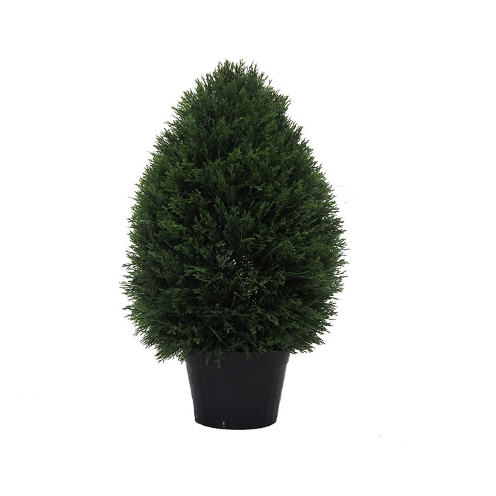 24" Outdoor UV-Resistant Artificial Cedar Teardrop-Shaped Topiary w/Pot -Green - TP171624