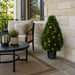 36" Outdoor UV-Resistant Artificial Cedar Teardrop-Shaped Topiary w/Planter, Micro LED Pre-Lit -Green - TP171636LED