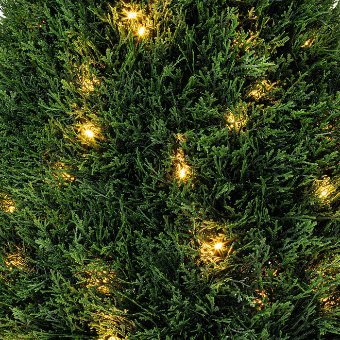 24" Outdoor UV-Resistant Artificial Cedar Teardrop-Shaped Topiary w/Planter, Micro LED Pre-Lit -Green - TP171624LED