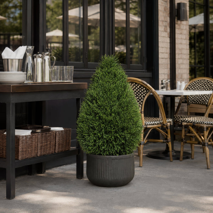 36" Outdoor UV-Resistant Artificial Cedar Teardrop-Shaped Topiary w/Pot -Green - TP171636