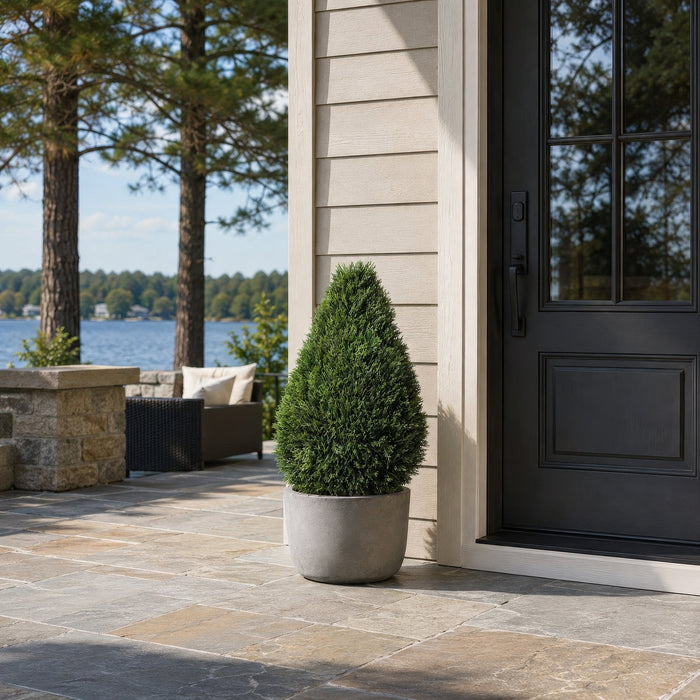 36" Outdoor UV-Resistant Artificial Cedar Teardrop-Shaped Topiary w/Pot -Green - TP171636
