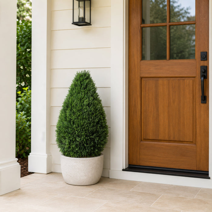 36" Outdoor UV-Resistant Artificial Cedar Teardrop-Shaped Topiary w/Pot -Green - TP171636