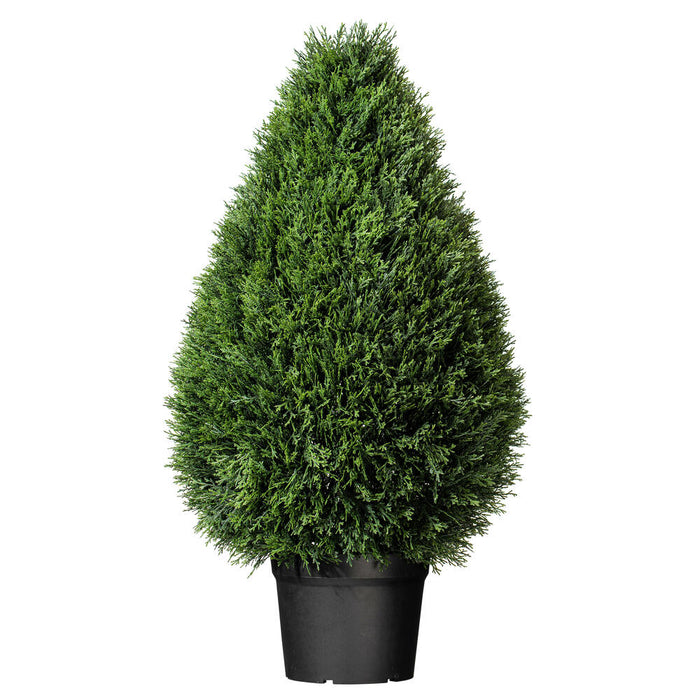 36" Outdoor UV-Resistant Artificial Cedar Teardrop-Shaped Topiary w/Pot -Green - TP171636