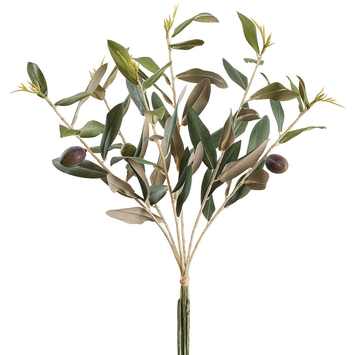 14" Olive Leaf & Berry Silk Stem Bundle -Green (Pack of 8) - VBO711-GR