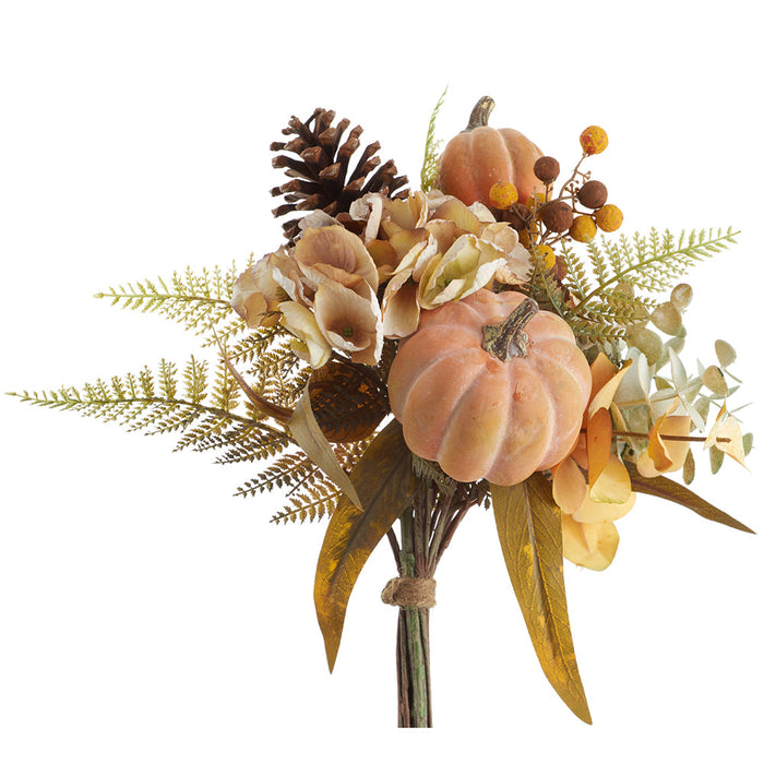 12.5" Hydrangea, Pumpkin & Pinecone Silk Flower Bouquet -Fall (Pack of 6) - VBP292-FA