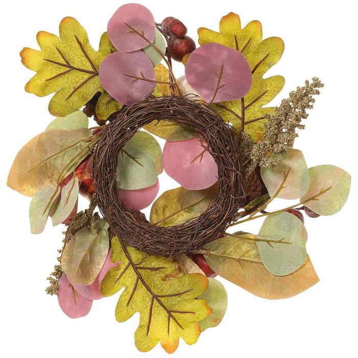 12" Wide Artificial Pumpkin & Pinecone Candle Ring Holder -Orange/Green (pack of 6) - VCP126-OR/GR