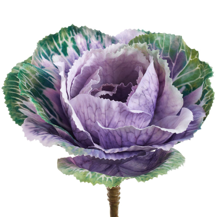 7" Artificial Ornamental Cabbage Stem Pick -Lavender/Green (pack of 12) - VKC536-LV/GR