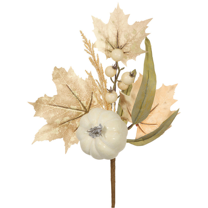 18" Pumpkin & Maple Leaf Artificial Stem -Cream/Tan (Pack of 12) - VKP111-CR/TN