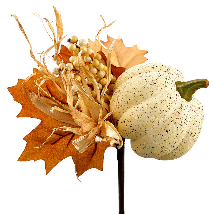 8" Artificial Pumpkin, Berry & Maple Leaf Stem Pick -Cream/Brown (pack of 12) - VKP190-CR/BR