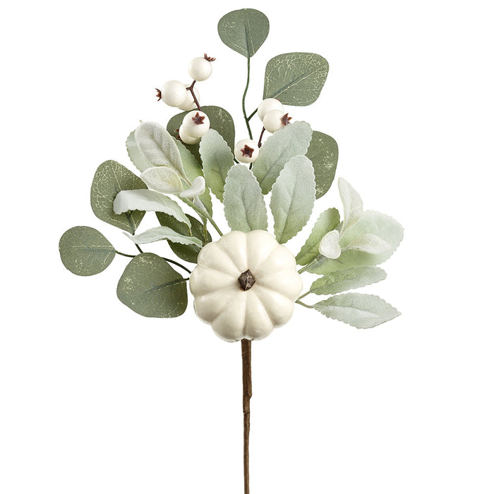 15" Mixed Artificial Pumpkin & Berry Stem Pick -White/Green (pack of 12) - VKP358-WH/GR