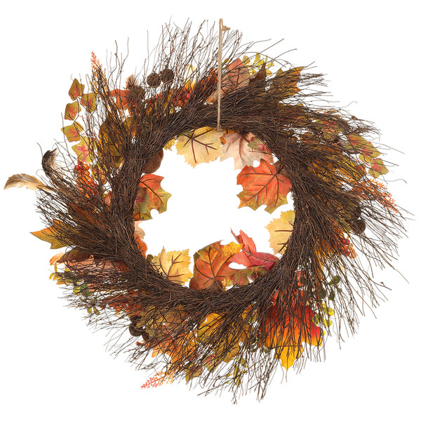 24" Artificial Acorn, Pumpkin & Feather Wreath -Fall (Pack of 4) - VQA505-FA