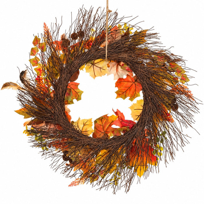 24" Artificial Acorn, Pumpkin & Feather Wreath -Fall (Pack of 4) - VQA505-FA