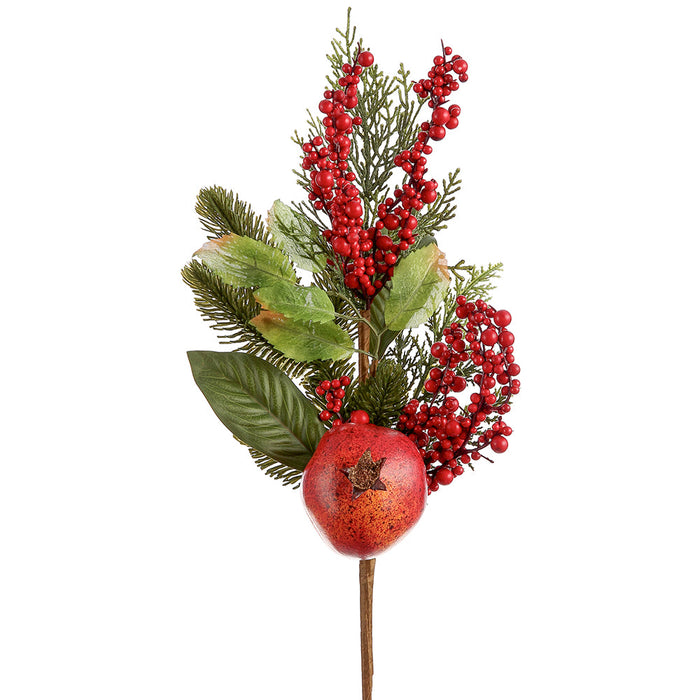 18" Pomegranate, Pinecone & Pine Artificial Stem -Burgundy/Green (Pack of 12) - VSP021-BU/GR