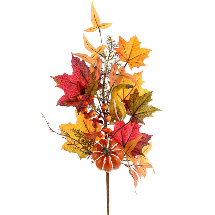28" Pumpkin, Berry & Maple Leaf Artificial Stem Pick -Orange/Burgundy (Pack of 12) - VSP032-OR/BU