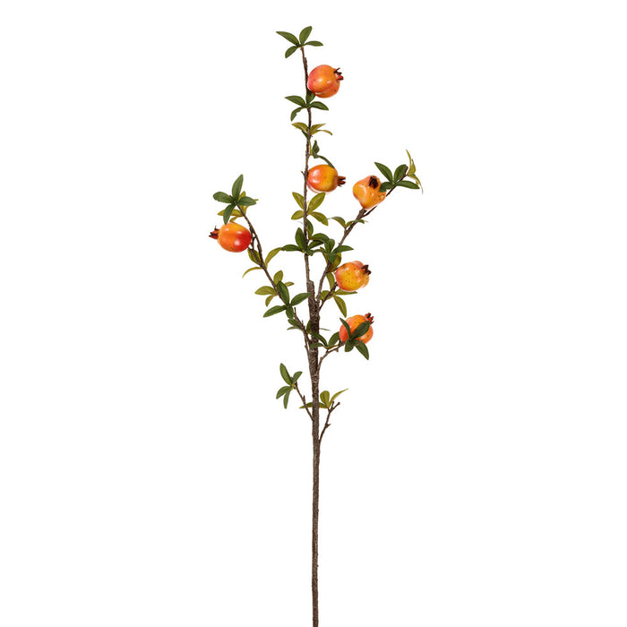 36" Silk Pomegranate Fruit Leaf Stem -Orange/Yellow (pack of 6) - VSP600-OR/YE
