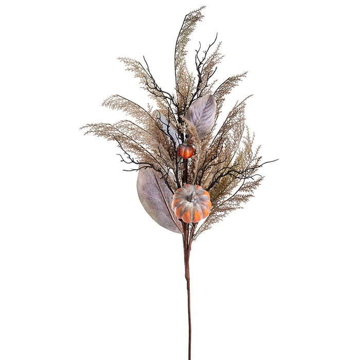38" Artificial Pumpkin, Magnolia Leaf & Grass Stem -Orange/Gray (Pack of 6) - VSP899-OR/GY