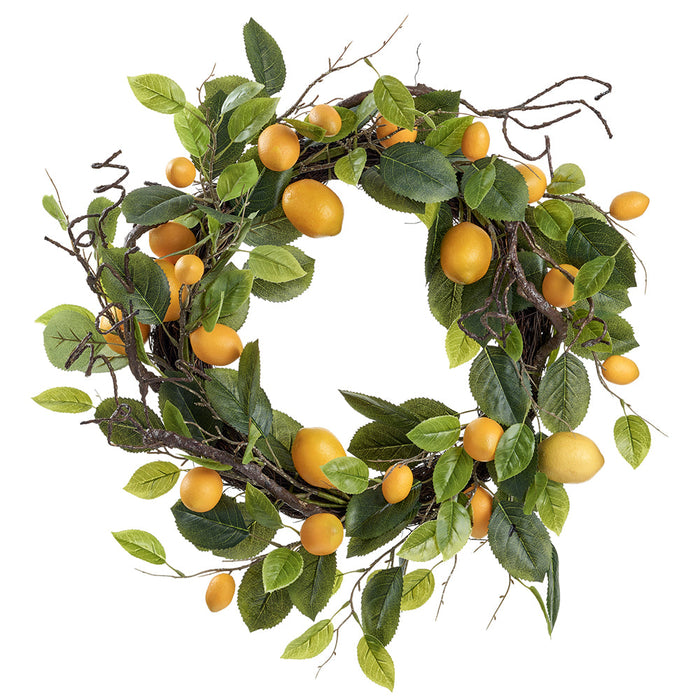 22" Artificial Lemon Fruit Hanging Wreath -Yellow - VWL058-YE