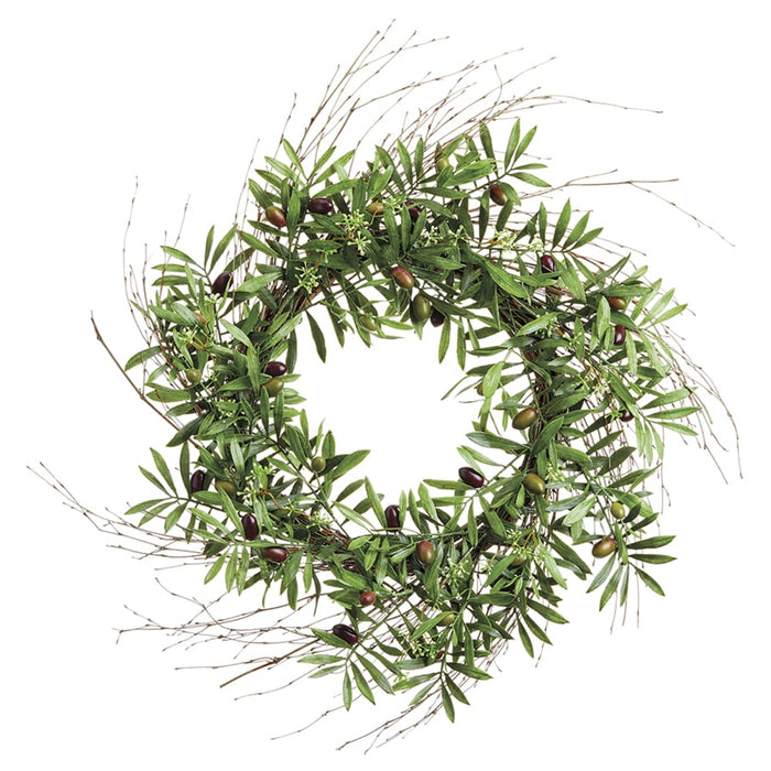 24" Silk Olive & Berries Hanging Wreath -Purple/Green (pack of 2) - VWO185-PU/GR
