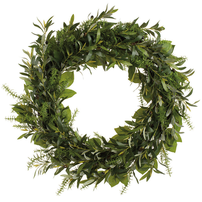 30" Mixed Artificial Olive & Rosemary Leaf Wreath -Green - VWO463-GR