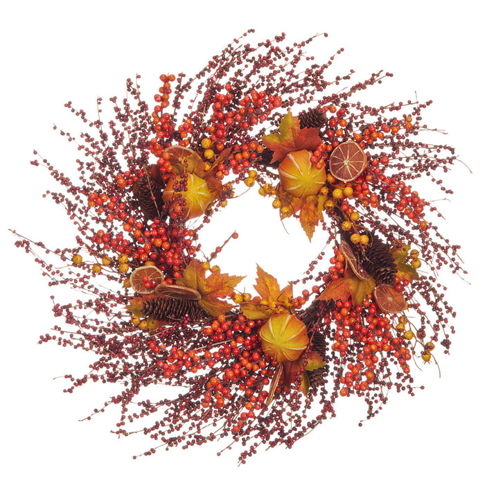25" Orange, Berry & Pinecone Artificial Wreath -Orange/Burgundy (Pack of 2) - VWO797-OR/BU