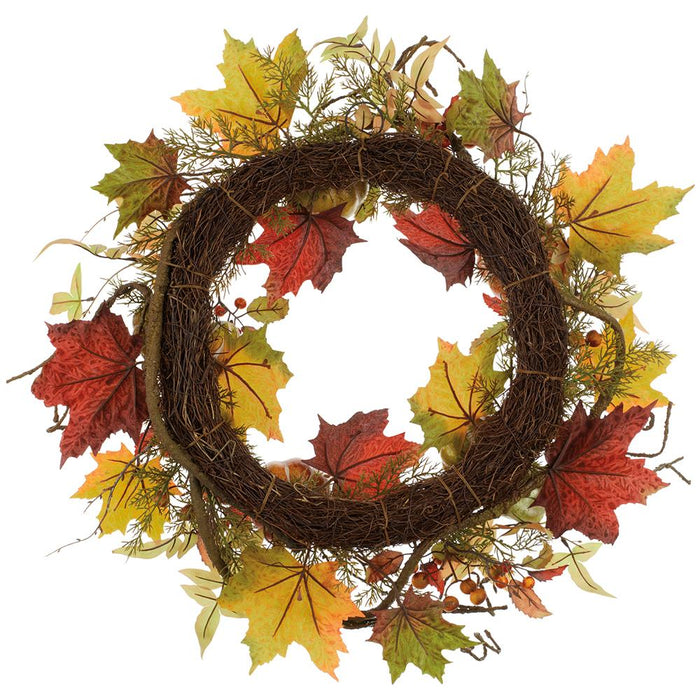 24" Mixed Pumpkin, Berry & Maple Leaf Artificial Wreath -Orange/Burgundy - VWP033-OR/BU