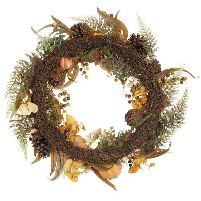 26" Mixed Hydrangea Flower, Pumpkin & Pinecone Artificial Wreath -Fall - VWP291-FA