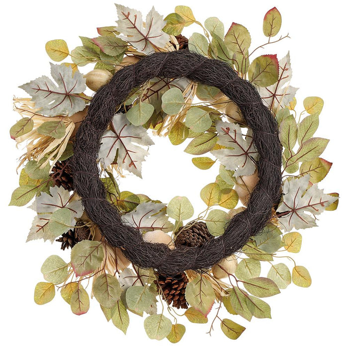 24" Mixed Pumpkin, Gourd & Pinecone Artificial Wreath -Cream/Brown (Pack of 4) - VWP322-CR/BR