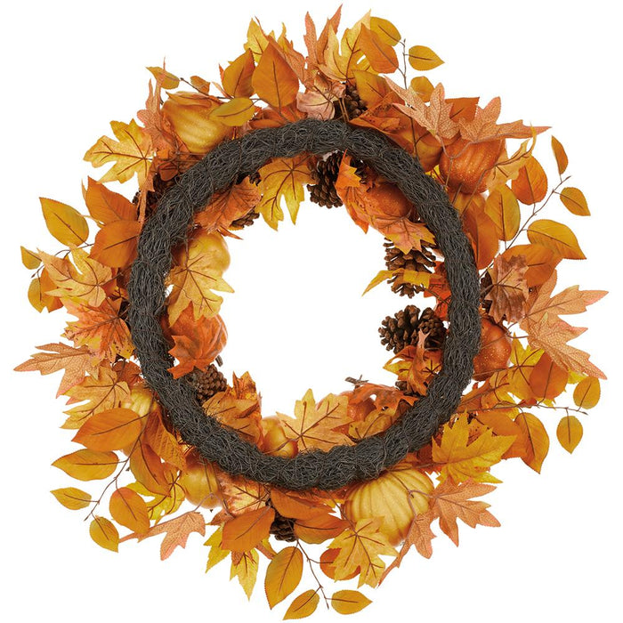30" Mixed Pumpkin, Pinecone & Maple Leaf Artificial Wreath -Orange/Brown (Pack of 2) - VWP604-OR/BR