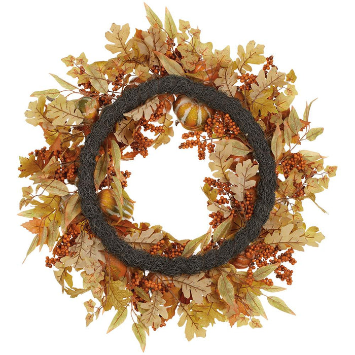 30" Mixed Pumpkin, Berry & Maple Leaf Artificial Wreath -Orange/Green (Pack of 2) - VWP605-OR/GR