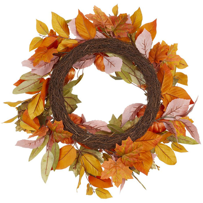24" Pumpkin & Berry Artificial Wreath -Fall - VWP811-FA