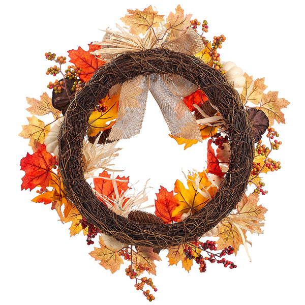 24" Artificial Pomegranate, Pod & Berry Wreath -Orange/Cream (Pack of 4) - VWP815-OR/CR