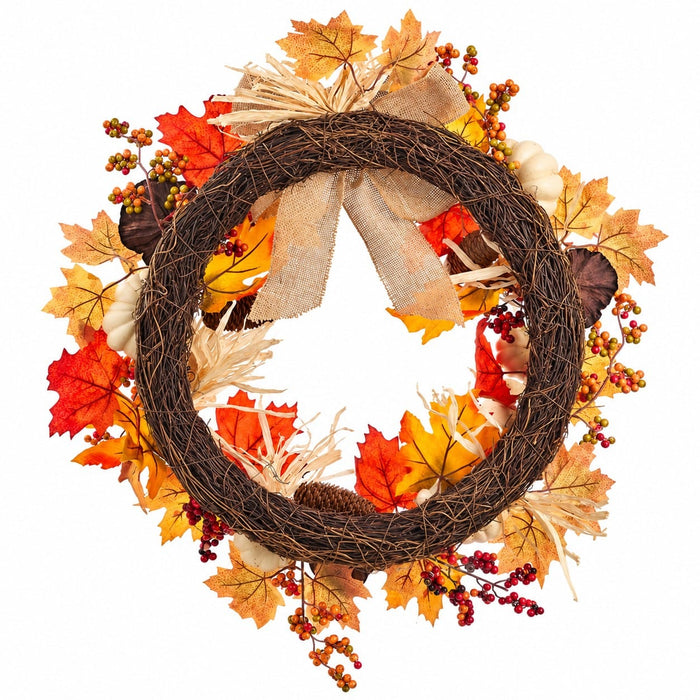 24" Artificial Pomegranate, Pod & Berry Wreath -Orange/Cream (Pack of 4) - VWP815-OR/CR