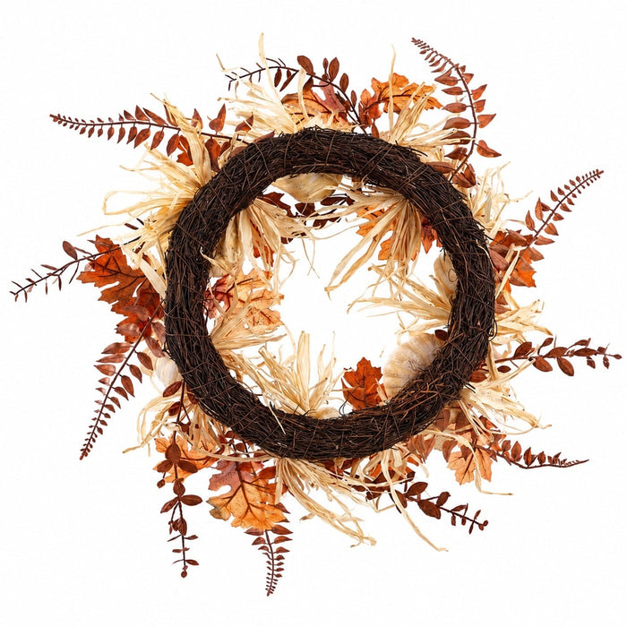 24" Artificial Pumpkin, Fern & Maple Leaf Wreath -Beige/Tan (Pack of 4) - VWP819-BE/TN
