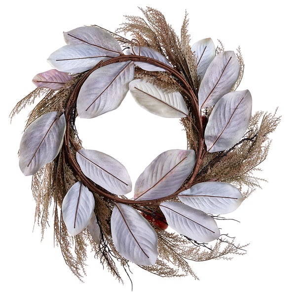 30" Artificial Pumpkin, Magnolia Leaf & Grass Wreath -Orange/Gray - VWP900-OR/GY