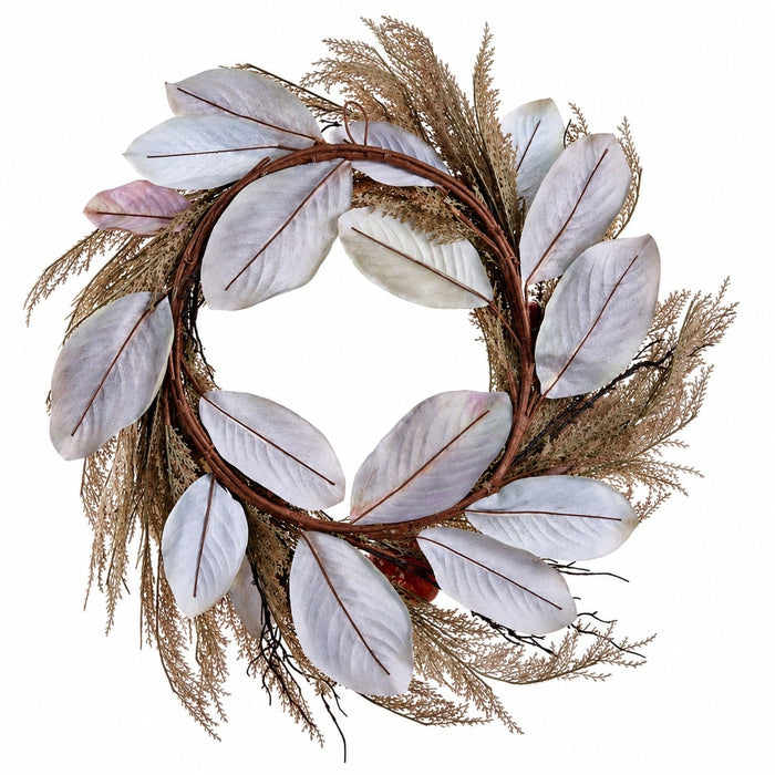30" Artificial Pumpkin, Magnolia Leaf & Grass Wreath -Orange/Gray - VWP900-OR/GY
