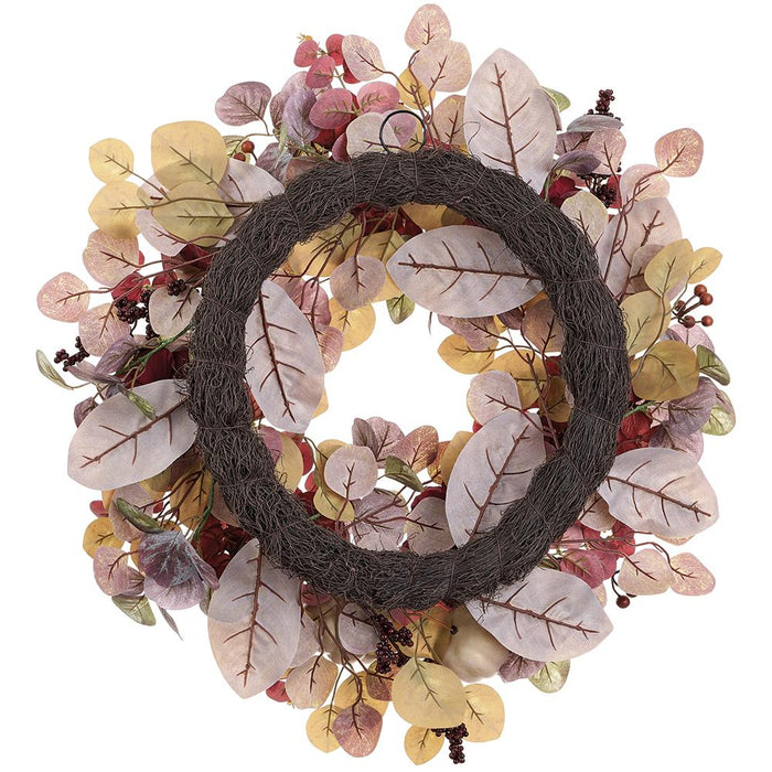 24" Mixed Peony Flower, Pumpkin & Berry Artificial Wreath -Mixed Colors (Pack of 4) - VWP922-MX