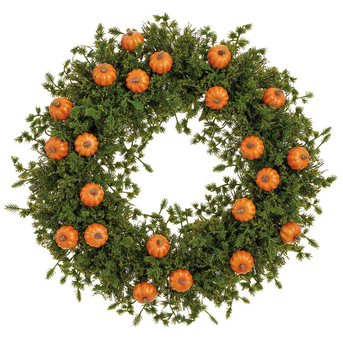 24" Pumpkin & Pine Artificial Wreath -Orange/Green (Pack of 4) - VWP931-OR/GR