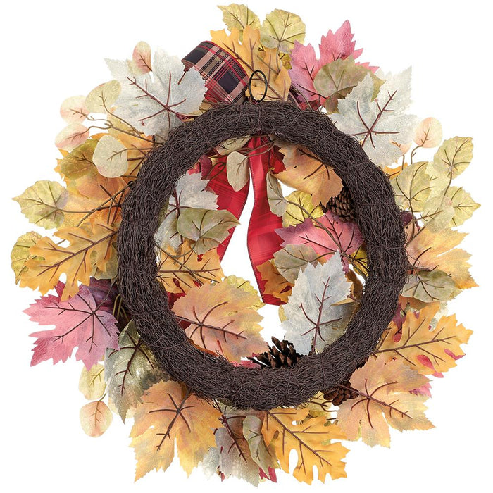 24" Pumpkin, Pinecone & Maple Leaf Artificial Wreath -Fall (Pack of 4) - VWP947-FA
