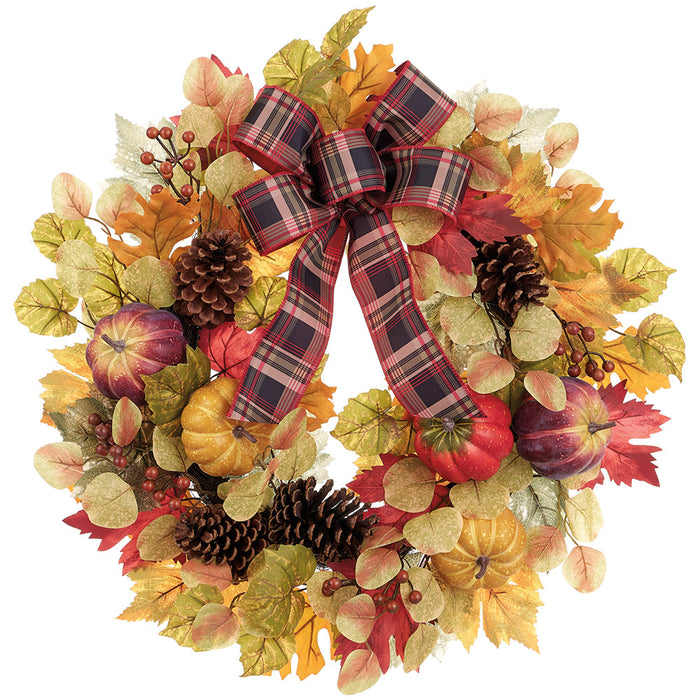 24" Pumpkin, Pinecone & Maple Leaf Artificial Wreath -Fall (Pack of 4) - VWP947-FA