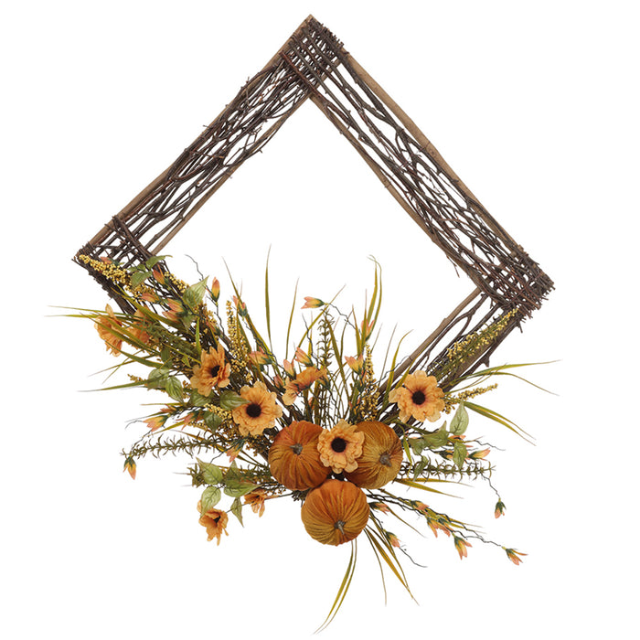 20" Artificial Pumpkin & Marigold Flower Hanging Wreath -Orange/Green (pack of 4) - VWX024-OR/GR