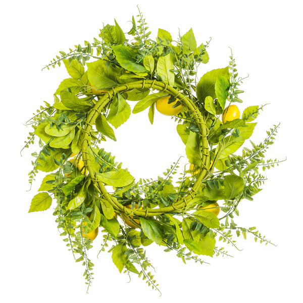 24" Artificial Lemon & Fern Greenery Wreath -Yellow (pack of 2) - VWX125-YE