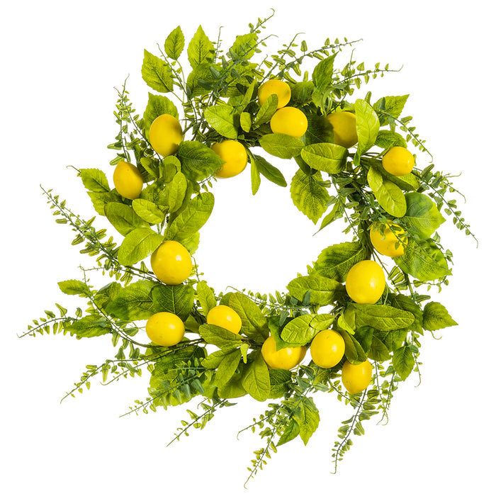 24" Artificial Lemon & Fern Greenery Wreath -Yellow (pack of 2) - VWX125-YE